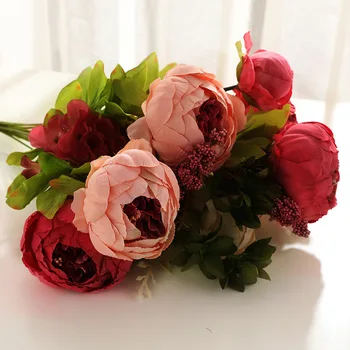 13-Galvos Bijūnas Europos Stiliaus Dirbtinių Gėlių Namų Puošybai Valentino Dieną Rose Vestuvių Ranka Ūkyje Netikrą Gėlių priedai