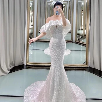 2023 Naujas Undinė Vestuvių Suknelė su Pynimas Krašto Stebėjimo Zawalcowany Aplikacijos Teismas Traukinio Baltoji Moteris Suknelė, Mados, Aukštos Kokybės