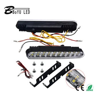 2vnt LED dieniniai žibintai didelės galios super šviesus 30 LED dienos žibintus su geltona stiprintuvas
