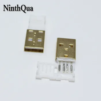 2vnt USB Male Plug Jungtis Su Balta Lyginimo apvalkalas Auksą, Padengtą Suvirinimo Tipas Apmokėjimo Data Linija 