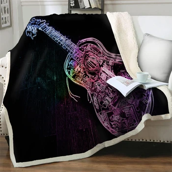 3D Meno Gitara Antklodės Lovos, Sofa-Minkštas Šiltas Lovatiesė Antklodė Plaukeliai Padengti Pliušinis Mesti Antklodę Nešiojamų Kelionių Iškylą Antklodė