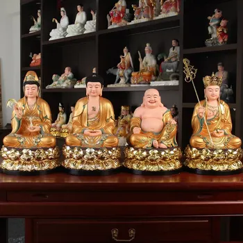 4PCS Shakyamuni Guan yin ksitigarbha Bodhisatvos Maitrėjos Turtų Dievas, buda NAMŲ apsauga Propitious Gerovės saugos statula