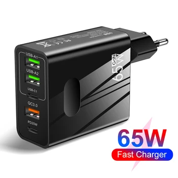 65W 5 Uostą PD USB C Kroviklis Greito Įkrovimo Mobiliojo Telefono Adapteris, Skirtas 