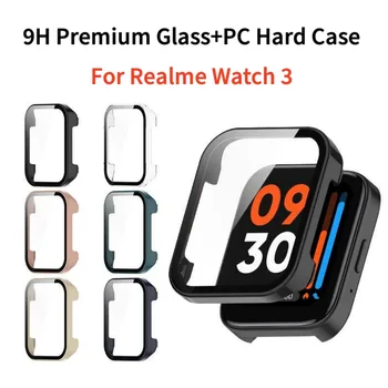 9H Premium Stiklas+KOMPIUTERIO Kietąjį Atveju Realme Žiūrėti 3 Pilnas Padengimas Smart Žiūrėti Apsauginis Dangtelis Buferio Už Realme Watch3 Shell