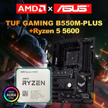 AMD Naujos Ryzen 5 5600 Prosesor CPU AM4 3.5 GHz Šešių Branduolių DDR4 Micro-atx 128G+Naujas ASUS TUF ŽAIDIMŲ B550M PLUS pagrindinė Plokštė