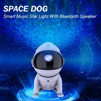 Astronautas Kosmose Šuo Projektorius Žvaigždėtą Naktį Šviesos 