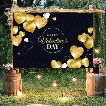 Auksinės Širdies Balionai Fone Valentino Dieną juodame Fone Vestuvių, Sužadėtuvių Metines Apdailos Reklama Fotografija