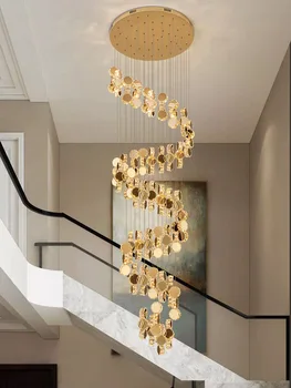 Aukso Krištolo Šviestuvais, Interjero Dizaineris Kambarį Lempos Vila Restoranas Mansarda LED Pakabukas Lempa, Modernūs Laiptai, Šviestuvai