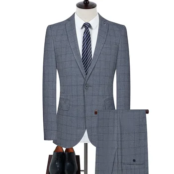 Aukštos Kokybės (Švarkas + Kelnės) Vyrų didžiosios Britanijos Stilius Paprastas Mados Vestuvių Verslo Atsitiktinis Elegantiškas Džentelmenas Dviejų dalių Kostiumas