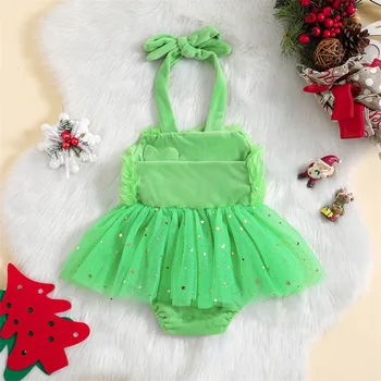 Bamblys Baby Girl Kalėdų Kostiumo Rankovių Širdies Spausdinti Furry Blizgančiais Apynasrio Tiulio Tutu Romper Suknelė