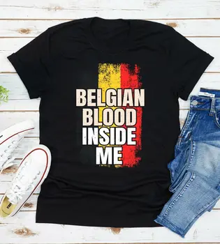 Belgijos Kraujas manyje T-Shirt Šaknys Belgija Išaugo Vėliavos aš esu Gimęs Amerikos