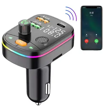 Bluetooths FM Siųstuvas 7 Spalvų LED Apšvietimu Bluetooths Automobilio Adapteris Su QC3.0 Įkrovimo Mp3 Audio Muziką Stereo Adapteris USB Dual