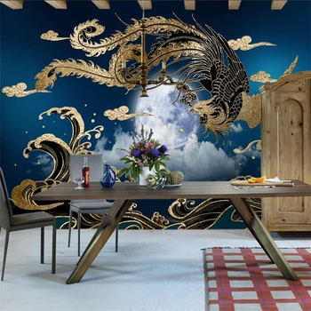 Custom freskos 3d naujieji Kinų stiliaus golden phoenix TV fono sienos kambarį miegamasis restoranas apdailos dažymo фотообои