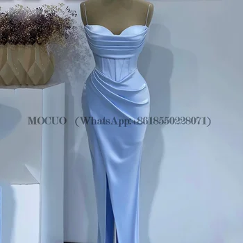Dangus Mėlynas Oficialią Vakaro Suknelės Spagečiai Dirželiai Dubajus Puoštas Dubajus Įžymybė Šalis, Chalatai Arabija Pusėje Ritininės Promenadzie Suknelė 2023