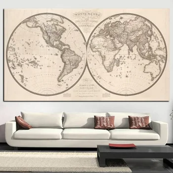 Derliaus Plakato spauda Žemę Mėnulis Pasaulio Žemėlapyje Tapybos Rytų ir Vakarų Pusrutuliuose Modernios Sienos Nuotrauka už Kambarį Cuadros Dekoras