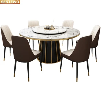 Dizaineris Prabangus turas valgomasis Marmuro Uolos Plokštė valgomojo stalo rinkinys 4 6 8 kėdės eettafel baldai meuble Nerūdijančio plieno aukso bazės