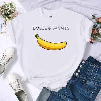 Dolce Bananų Anime Spausdinami T Marškinėliai Moteriški Kūrybiškumą Kvėpuojantis Tshirts Mados O-Kaklo Marškinėliai Karikatūros Prekės Ženklo Moterų Topai