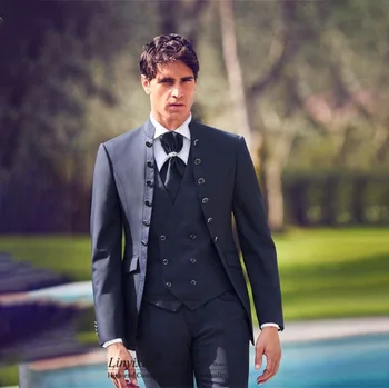 Elegancija Italija Žakardo Vestuvių Kostiumai Vyrų Slim Fit Jaunikis Tuxedos Groomsmen Prom Blazer 3 Gabalus Rinkiniai Kostiumas Homme