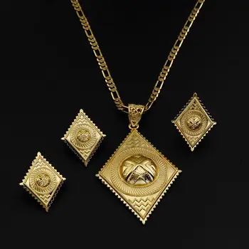 Etiopijos Mados Aukso Spalvos Habesha Eritrėjos Didelis Pakabukas Auskarai, Žiedas Moterims Vestuvių Papuošalai Dovana