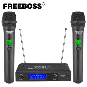 FREEBOSS Dual Kanalų Belaidis Mikrofonas 2 Handheld VHF Fiksuoto Dažnio Profesinės Dinaminio Mikrofono Sistema Karaoke KV-8500