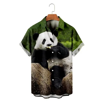 Havajų Vyrų Paplūdimio Marškinėliai Vyrų Mados Atsitiktinis Panda Išspausdintas Viršų Trumpomis Rankovėmis Slim Atsitiktinis Oficialius Drabužius Havajų Marškinėliai