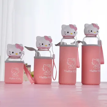 Hello Kitty Sanrio Kawaii Anime Kovos Su Plikymo Šilumos Izoliacija Vandens Butelis Mielas Animacinių Filmų Nešiojamų Stiklo Vandens Butelių Vaikams, Žaislai