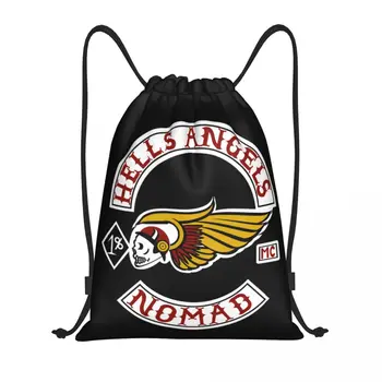 Hells Angels Logotipas Raišteliu Kuprinė Moterims, Vyrams, Sporto Salė Sackpack Sulankstomas Motociklų Klubo Pirkinių Maišelis Maišas