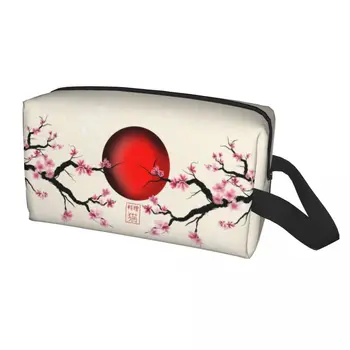 Japonija Sakura sakura Su Raudonos Tekančios Saulės, Kelionės, tualetinių reikmenų Krepšys Moterims Gėlių Kosmetikos Makiažas Maišelį Saugojimui Dopp Rinkinys