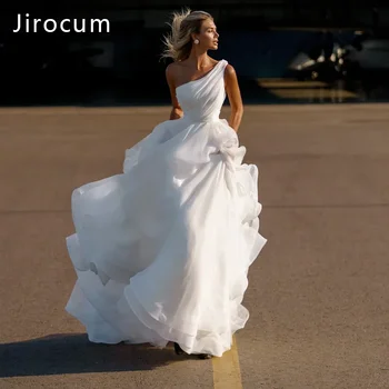 Jirocum Off Peties-line Vestuvių Suknelė Nereguliarus Dizaino Prasme, Vestuvinės Suknelės Rankovių Plisuotos ir Žemės Paplūdimio Šviesos Gazas