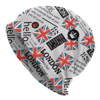Jungtinės Karalystės Vėliavos Spausdinti Skullies Beanies Kepurės Unisex Žiemą Šiltas Megzti Skrybėlę JK Londono Britų Simbolis, variklio Dangtis, Skrybėlės Lauko Slidinėjimo Kepurė