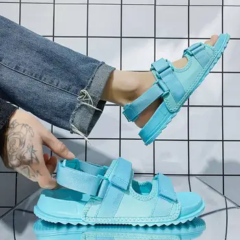 Karšto Mėlyna Vasaros Vyrų Mados Sandalai Butas Atsitiktinis Fifo Vyras Dizaineris Japonija Stiliaus Paslysti Ant Vyrų Paplūdimio Sandalai sandalias hombre