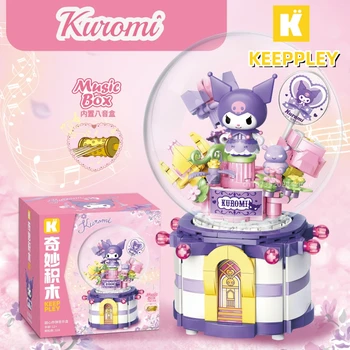 Keeppley Naujas Sanrio Hello Kitty Mano Melodija Kuromi Gimtadienio Music Box Blokai Surinkto Modelio Papuošalus Gimtadienio Dovana