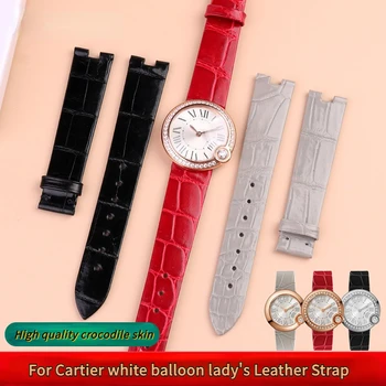 Krokodilo odos, natūralios Odos Laikrodžio Dirželis Cartier Baltas Balionas Moterų Watchband pilka Raudona 16*5mm Lankstymo sagtimi Apyrankė