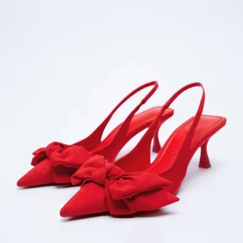 Lady Didelis Lankas Pulko Šiuolaikinės Sandalai Kačiukas Aukštakulnius Batus Point Kojų Arti Klubo Saldus Siurbliai Atgal Dirželis Zapatos Mujer Raudona 41 40 25,5 cm