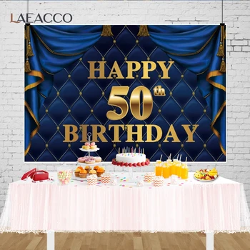 Laeacco Užsakymą Mėlyna Uždanga Deimantų 50 Happy Birthday Party Backgrounds Reklama Fotografijos Photocall Backdrops Dekoro Rekvizitai
