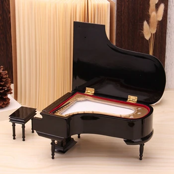 Miniatiūriniai Fortepijono Modelio Rinkinio Muzikos Instrumentas su Kėdė,Namų Biuro Apdaila(Juoda, Be Muzikos) Mažas