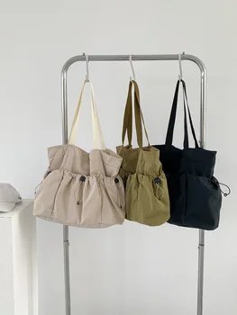 Moterų Nailono plisuotos pečių maišą didelės kišenės rankinėje 2023 nauji koledžo studentai klasės paprastas atsitiktinis darbą nešti maišą moteris