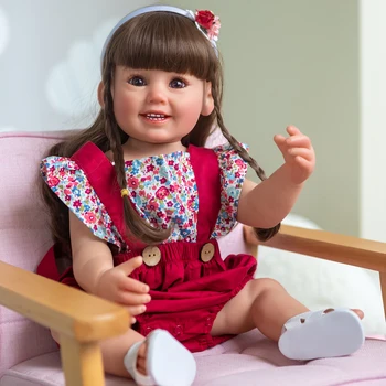 NPK 55CM Full Minkšto Silikono Reborn Baby Girl Lėlės Cammi Smile Baby Soft Touch Vertus, Išsami Tapybos kelis Sluoksnius 3D Lėlės