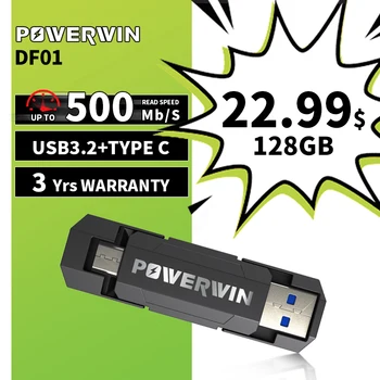 POWERWIN DF01 128GB USB 3.2 Pr 1 C Tipo (Solid State Pen Ratai 500MB/s Didelės Spartos 