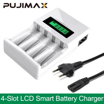 PUJIMAX 4 Slots Smart Baterijos Kroviklis LCD Ekranas MUMS/ES/JK Kištukas AAA/AA Ni-MH/Ni-Cd Įkrovimo Baterijas, maitinimo Laidas