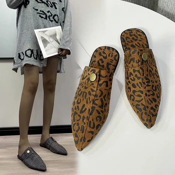 Pavasarį ir vasarą 2023 naują nišą dizaino pažymėjo tne Baotou pusiau šlepetės džinsinio plokščiadugnis mop minkšto dugno anti-slydimo batų muller