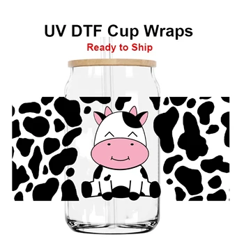 Perdavimo Lipdukas UV DTF Lipdukas Stiklo Puodeliai Wrap Individualizuoti Karvė Vietoje Gyvūnų Pasirinktines Etiketes 