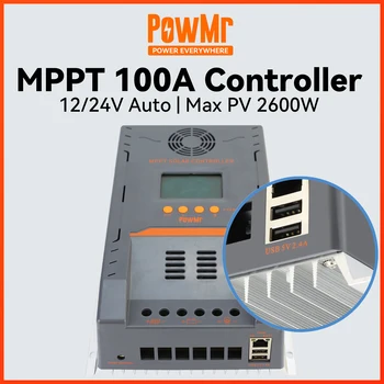 PowMr 100A MPPT Saulės Įkrovimo Valdiklis 12V 24V Baterija Saulės Įkrovos Reguliatorius Max PV 2600W
