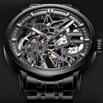 Prabangus Stilingas Dizainas Aikštėje Tourbillon Mens Watch Vandeniui Skeleto Mechaniniai Laikrodžiai, Šviesos Automatinis Vyrai Žiūrėti