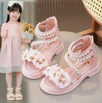 Romos Vaikų Sandalai mergaitėms 2023 Mados gėlių batai vaikams Duobute vaikai Paplūdimio bateliai mergaitėms vasaros Sandalas Princesė batų
