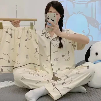 Sanrio Kawaii Kuromi Pižama Cinnamoroll Anime Ir Animacinių Filmų Mielas Mergaičių Ins Stilius Saldus Trumpas Trumpas Rankovės Trijų Dalių Rinkinys Tracksuit