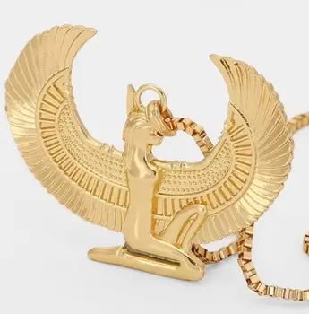 Senovinių Egipto Deivė Isis Skleisti Sparnus Pendant Golden Eagle Karoliai Vyrų, Moterų, Religinės Maldos Amuletas Papuošalai