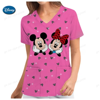 Slaugytoja Vienodą Moterų Disney Mickey Minnie Spausdinti V Kaklo T-Shirt Kišenėje Darbą Marškinėliai Suknelė Vienodą Medicinos Slaugos Krūmynai Viršų