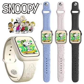 Snoopy Silikono Dirželis Apple Watch Band 44mm 45mm 42mm 40mm 38mm 41mm 49mm Apyrankė IWatch Serija 7 Se 6 5 4 3 2 1 Ultra