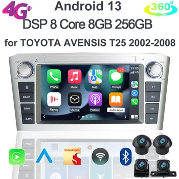 Toyota Avensis T25 2002-2008 Auto Navigacijos GPS 8GB+256 GB Bluetooth Carplay IPS DSP Automobilio Radijo 2 Din 